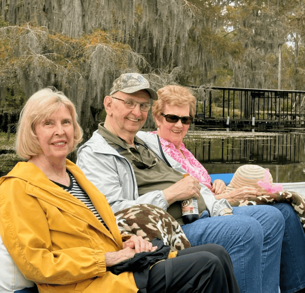 A group of residents sitting together outside
